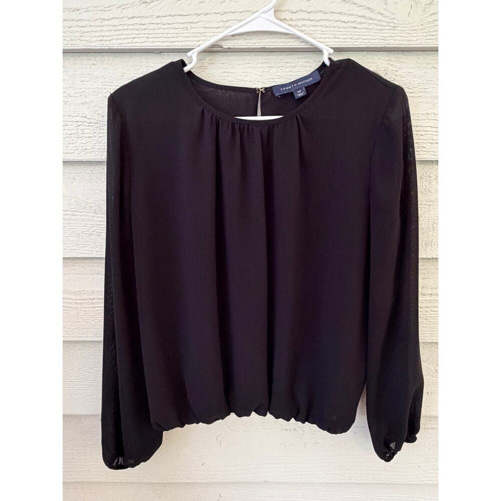Tommy Hilfiger Black Long Sleeve Bubble Hem Blouse Small - Picture 2 of 5